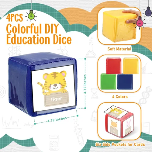 Miniatura 2 de 4 piezas de dados grandes de espuma con bolsillos, para hacer tú mismo, educación, jugar, cubos de dados suaves, aprendizaje y enseñanza, bloques