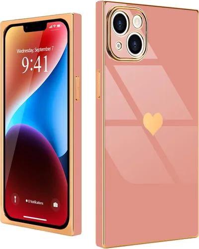 Miniatura 36 de Compatible con iPhone 12 Funda Rectangular Bonita Chapado Dorado Lujo Corazón de Amor Funda de Teléfono para Mujeres Niñas A Prueba de Golpes