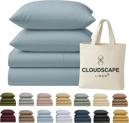 Miniatura 42 de Cloud Scape Linen - Juego de sábanas de 100% algodón egipcio, tamaño individual, juego de ropa de cama de lujo de 3 piezas, 400 hilos, calidad