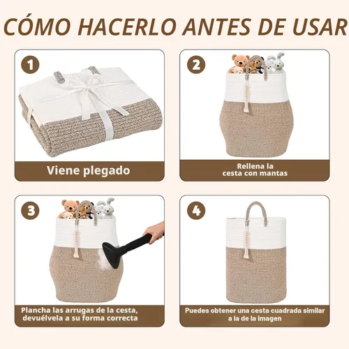 Miniatura 9 de Cesta Tejida de 65L para Ropa, Grandes Cestas de Lavandería Rectangulares con Cuentas y Borlas, Cesta de Almacenamiento para Guardería para Marrón