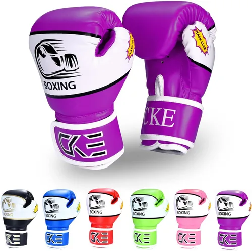 Miniatura 10 de CKE Guantes de boxeo para niños y niñas, jóvenes de 5 a 12 años, guantes de boxeo de entrenamiento para saco de boxeo, kickboxing, muay thai Azul
