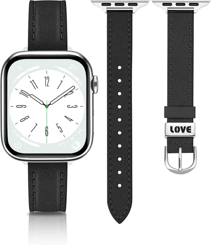 Miniatura 22 de JR.DM Correas de cuero delgadas compatibles con Apple Watch Band 1.496 in 1.575 in 1.614 in 1.654 in 1.732 in 1.772 in 1.811 in 1.929 in, correa