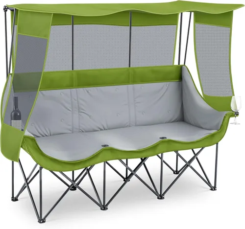 Miniatura 11 de Teenyyou Silla de camping para 3 personas con toldo – Máxima protección solar UV, silla de playa de gran tamaño resistente de 700 libras, sofá Negro