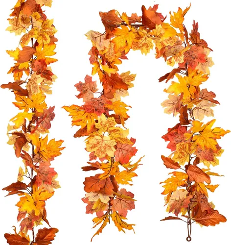 Miniatura 17 de DearHouse - Guirnalda de hojas de arce, 2 unidades, 5.9 pies la unidad, vid para colgar, guirnalda artificial para el otoño, ramaje para decorar