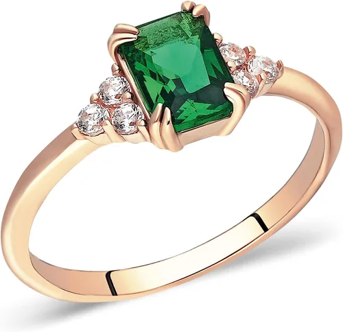 Miniatura 8 de Anillo de esmeralda de oro de 14 quilates Anillo de esmeralda y diamantes de oro macizo de 14 quilates para mujer Anillos apilables Anillo