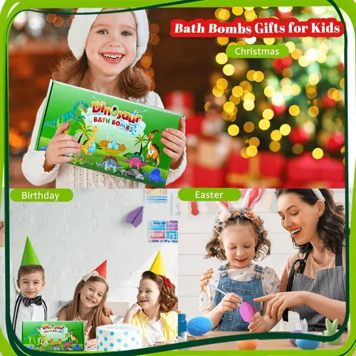 Miniatura 7 de Bombas de baño para niños con sorpresa en el interior, bombas de baño de dinosaurios grandes XXL, 8 piezas, juego de bombas de baño con juguetes