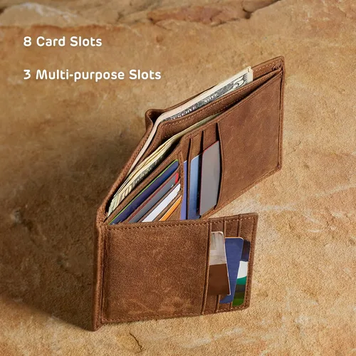Miniatura 5 de WITH LOVE Cartera plegable para hombre, organizador de dinero, tarjetero, cuero de grano completo, bloqueo RFID, accesorio esencial para hombre