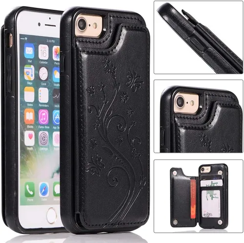 Miniatura 3 de Asuwish Funda para iPhone 7/8, iPhone SE 2020/2022 con protector de pantalla de vidrio templado, cartera abatible con soporte para tarjetas, doble