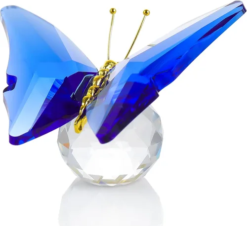 Movdyka Mariposa de Cristal para Mamá Mujeres Mariposa de Metal Decoración de Habitación Colección Figurina Mariposa de Vidrio Azul Artesanía para