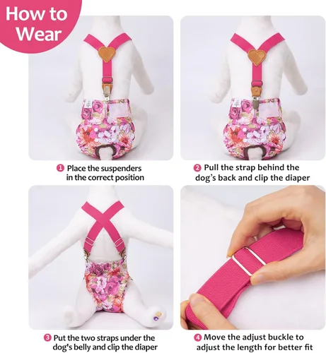 Miniatura 5 de CuteBone - Pañales para perros hembra, 3 unidades reutilizables con un suspender para perritas pequeñas, medianas y grandes, período BDD02S