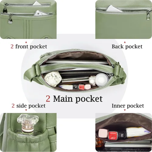 Miniatura 6 de Bolso de hombro de piel sintética suave para mujer, bolso cruzado con múltiples bolsillos, bolso mediano y espacioso, bolso de moda con asa superior