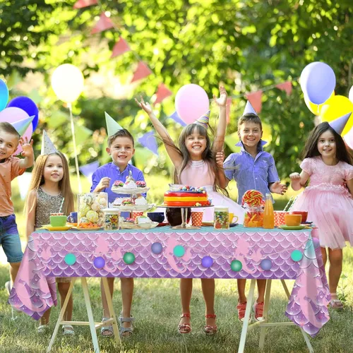 Miniatura 5 de 1 mantel de decoración de fiesta de cumpleaños de sirena, funda de mesa de plástico desechable para princesa bajo el mar, suministros de fiesta