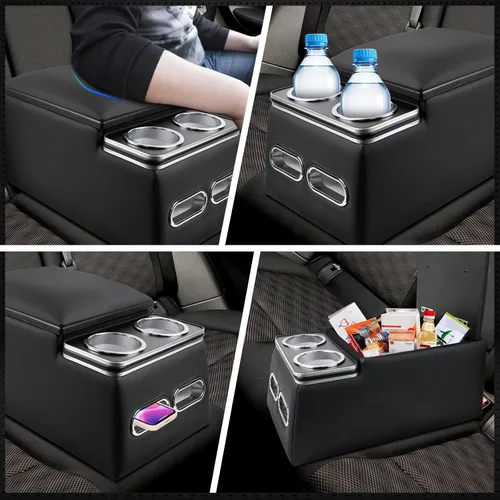 Miniatura 3 de Organizador universal para consola central de coche con portavasos y soporte para teléfono, consolas para asiento trasero con apoyabrazos y caja