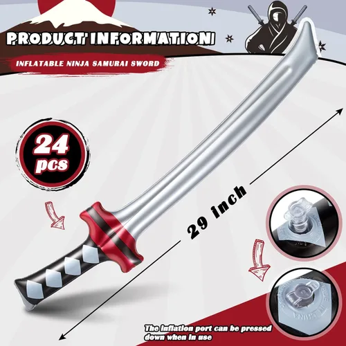 Miniatura 2 de Deekin - 12 espadas inflables ninja, paquetes de recuerdos de fiesta, katana samurái, juguete inflable, accesorios de disfraz para niños y niñas