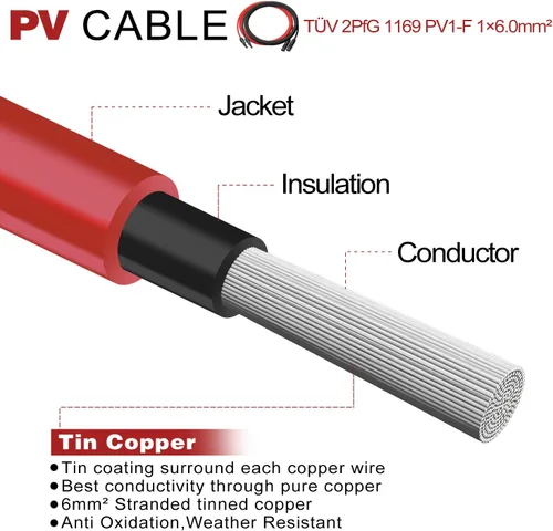 Miniatura 7 de Cable de extensión solar de 6 pies 10 AWG con conector hembra y macho, kit de adaptador de cable de panel solar (6 pies rojo + 6 pies negro)