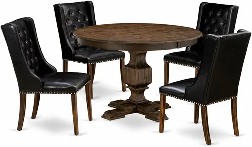 Miniatura 20 de East West Furniture F2FO5-749 - Juego de comedor de 5 piezas que incluye una mesa de comedor redonda con pedestal y 4 sillas tapizadas de piel