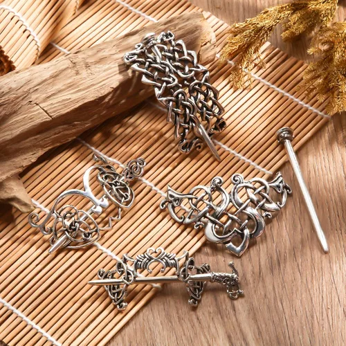 Miniatura 3 de Syhood 6 piezas vintage plata celta diapositivas para el cabello, horquilla de nudo celta para el cabello, pasador creativo de metal, clips