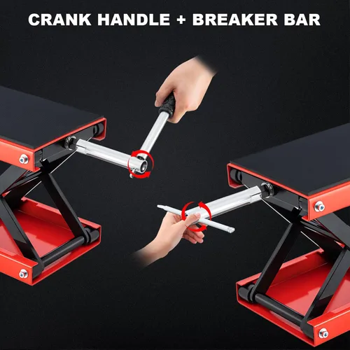 Miniatura 3 de Gato de motocicleta de 1200 libras, soporte de elevación de motocicleta para motocross, ATV, gato de tijera con manivela y barra disyuntora (rojo)