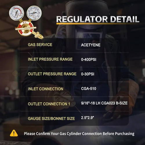 Miniatura 2 de CDL Regulador de acetileno resistente LX75 CGA510, latón forjado, regulador de antorcha de corte de calibre de tanque grande, entrada de 0-400PSI