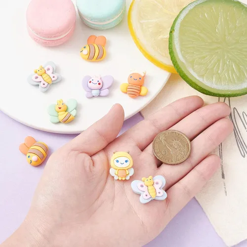 Miniatura 3 de Ipotkitt 100 dijes de resina opaca con diseño de flores, abejas y mariposas, con parte trasera plana, para álbumes de recortes, accesorios