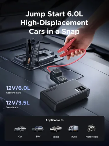 Miniatura 3 de UGREEN Paquete de Energía de Arrancador de Salto 1000A Refuerzo de Batería de Coche para Motores de Gasolina de 6.0L y Diésel de 3.5L Banco