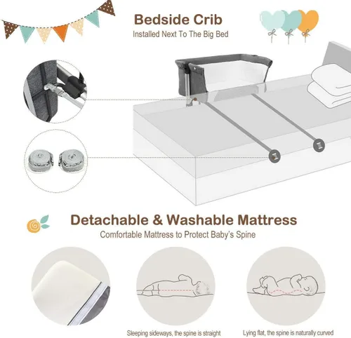 Miniatura 3 de BABY JOY Cuna de noche para bebé, cuna portátil de viaje con bolsa de transporte, cuna para recién nacidos para bebés, cuna para niños con colchón