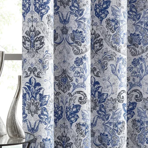 Metro Parlor Cortinas Opacas 100% con Patrón Floral de Damasco Azul Gris de 63 Pulgadas de Largo, 2 Paneles para Sala de Estar, Dormitorio, Patrón