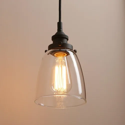 Miniatura 3 de Pathson Lámpara colgante de estilo rústico ovalado de 5.6 pulgadas de diámetro con tapa de base de metal y cable textil ajustable, lámpara colgante