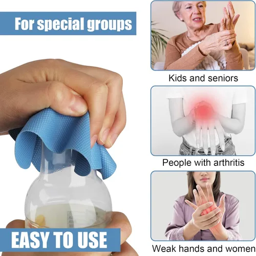 Miniatura 6 de LUTER Abridor de Frascos de 4 Piezas, Goma, Abridor de Botellas de Silicona Multifuncional para Personas Mayores con Artritis Manos Débiles Azul