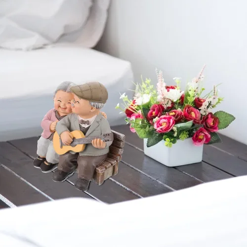 Miniatura 3 de SEWACC Estatuas de pareja de ancianos amorosos, estatuas de resina en miniatura para el día de San Valentín para decoración del hogar, boda, toca