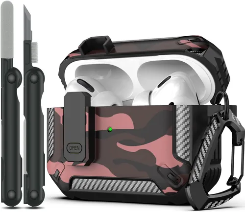 Miniatura 23 de RFUNGUANGO Funda para AirPod de 2ª generación con kit de limpieza, armadura protectora de carcasa dura militar con bloqueo para funda de carga