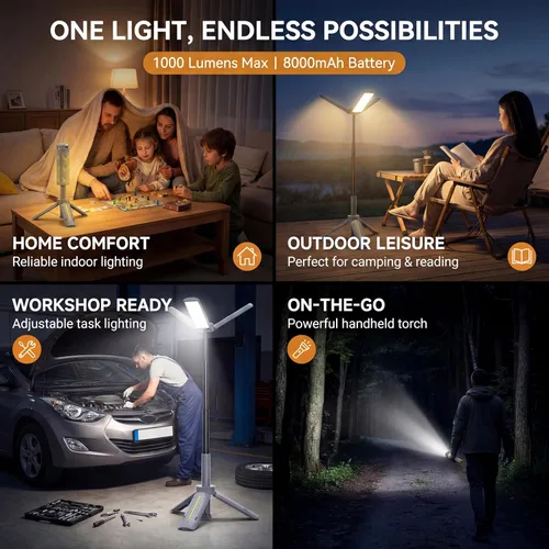 Miniatura 3 de BUBRA Luces telescópicas de campamento de 40 pulgadas con soporte, luz LED recargable de trabajo de 8000 mAh y linterna de campamento, lámpara