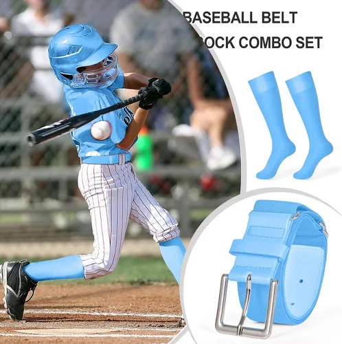 Miniatura 2 de XZQTIVE Conjunto combinado de calcetines de béisbol y softbol y cinturón de béisbol y sóftbol, calcetines de fútbol hasta la rodilla para niños