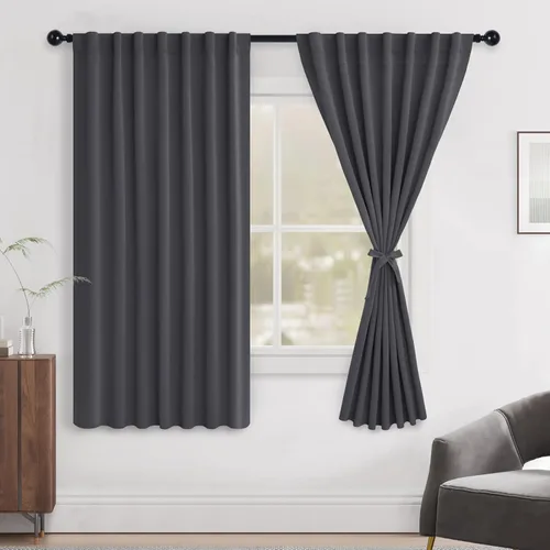 Miniatura 126 de Hiasan Cortinas opacas negras para dormitorio, cortinas opacas cortas de 45 pulgadas de largo, con aislamiento térmico, bolsillo para barra