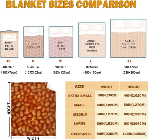 Miniatura 3 de Manta de frijoles horneados 3D para niñas, niños, suave y acogedora manta de vellón divertida para cama, sofá, sillas, para todas las estaciones