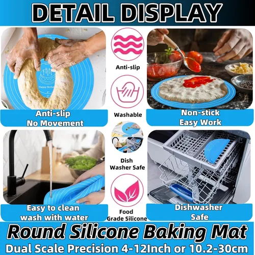 Miniatura 4 de Tapete de silicona para hornear, tapete de silicona para tartas, tapete de silicona para hornear con medidas para tartas, soporte antiadherente, Azul