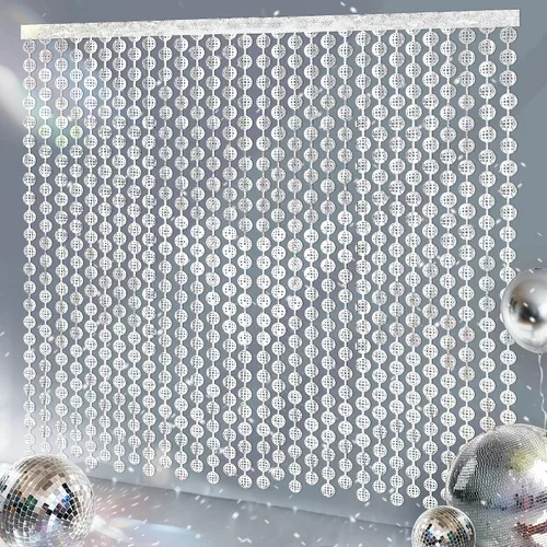Max Shape Cortinas de aluminio de bola de discoteca (paquete de 2, plateado) para despedida de soltera, cumpleaños, fiestas de boda