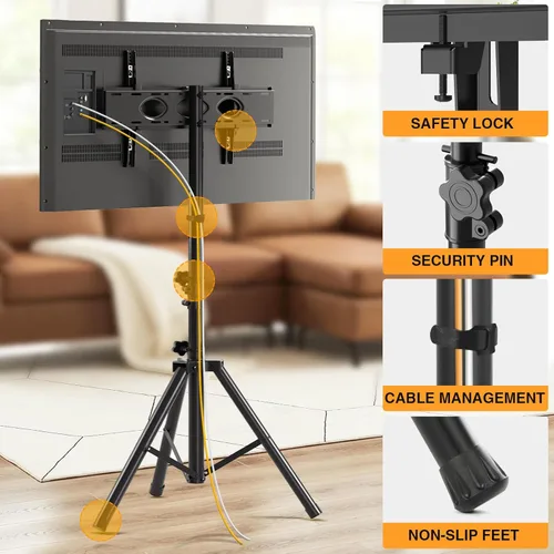 Miniatura 5 de Soporte de TV trípode para televisores de pantalla plana de 23 a 75 pulgadas / curvos de hasta 100 libras, soporte de TV para exteriores