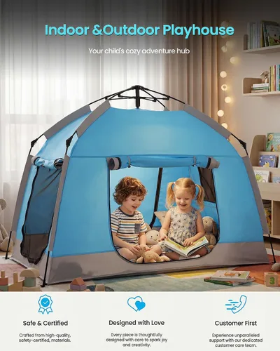 Miniatura 7 de Casa de juegos para niños fácil de instalar con bonita tira de luces LED y 3 aberturas grandes, carpa de juego portátil para niños y habitación