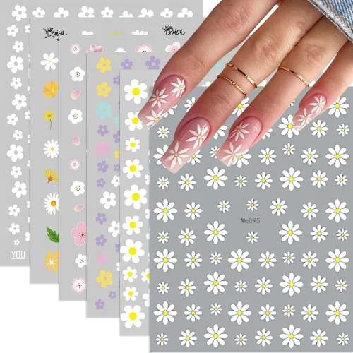 Miniatura 9 de Calcomanías de uñas de línea francesa, calcomanías de uñas de punta francesa con purpurina colorida 3D, autoadhesivas en 3D, puntas de uñas de línea