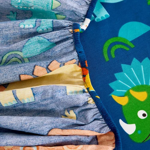 Miniatura 4 de Wake In Cloud - Sábanas de dinosaurio para niños, 100% algodón, juego de sábanas de 4 piezas para niños, lindo estampado colorido de dibujos Azul