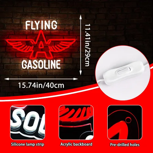 Miniatura 3 de Señal de Neón de Avión de Gasolina para Decoración de Pared, Luz LED de Neón Retro para Garaje, Señal Iluminada de Neón para Taller de Garaje