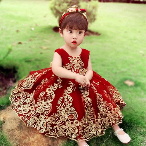 Miniatura 5 de 0-6T - Vestido de tutú de encaje bordado con lentejuelas y lazo grande para fiestas de bebé y niñas pequeñas con tocado