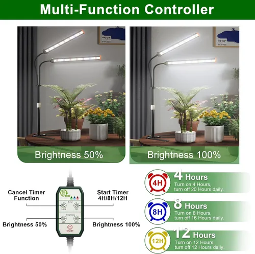 Miniatura 3 de Lámpara para cultivo de plantas con soporte ajustable de 15 a 47 pulgadas, lámpara de cultivo de plantas de tres cabezales con bombillas LED rojas