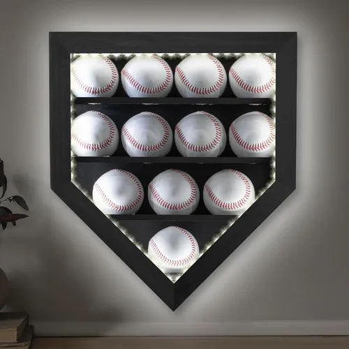Miniatura 9 de Vitrina de béisbol retro con capacidad para 12 bolas, caja de almacenamiento de béisbol de 11 x 16 pulgadas con vidrio acrílico HD, soporte de pared
