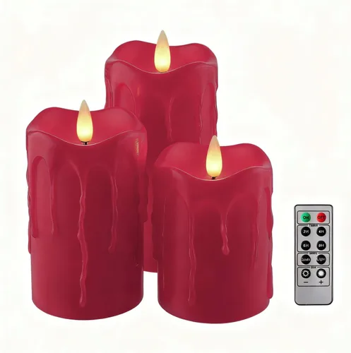Miniatura 10 de Velas de pilar sin llama parpadeantes con temporizador remoto, velas LED que funcionan con pilas de hasta 400 horas, velas de cera real con llama