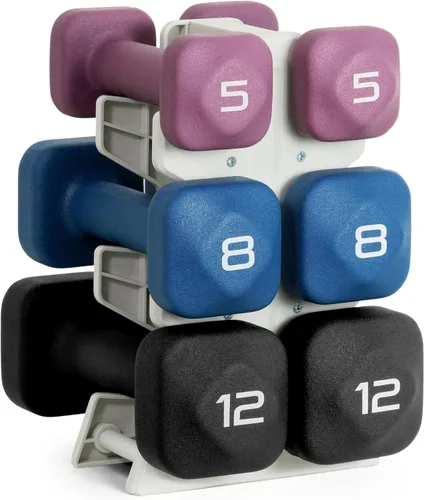 Miniatura 32 de Tone Fitness Juego de mancuernas de neopreno con estante de almacenamiento – Pesos de mano antideslizantes y antideslizamiento para entrenamientos