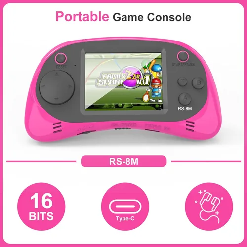 Miniatura 2 de Juegos de mano para niños, videojuego retro de 16 bits con 220 juegos electrónicos HD, juego de viaje portátil IPS de 2.5 pulgadas, regalos para Rosa