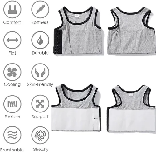 Miniatura 3 de XUJI - Camiseta compresora sin mangas de algodón transpirable para mujer, con banda elástica y colores (M-6XL)