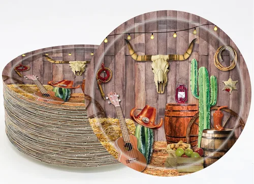 50 platos de fiesta occidental, suministros de fiesta de vaquero occidental, platos de papel de postre del salvaje oeste de 7 pulgadas, platos de